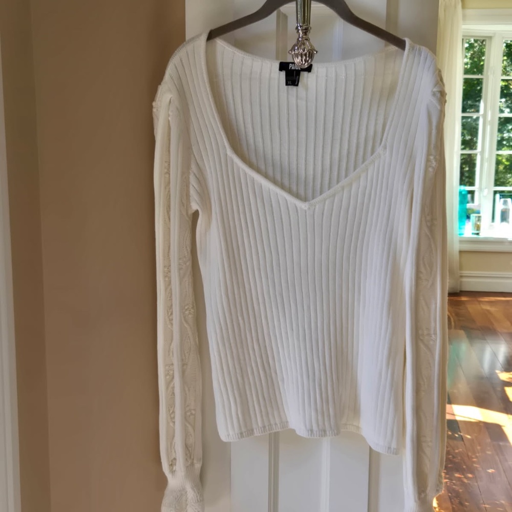 PAIGE Europa Ribbed ivory Sweater silk blend Sz XL NWOT $229
